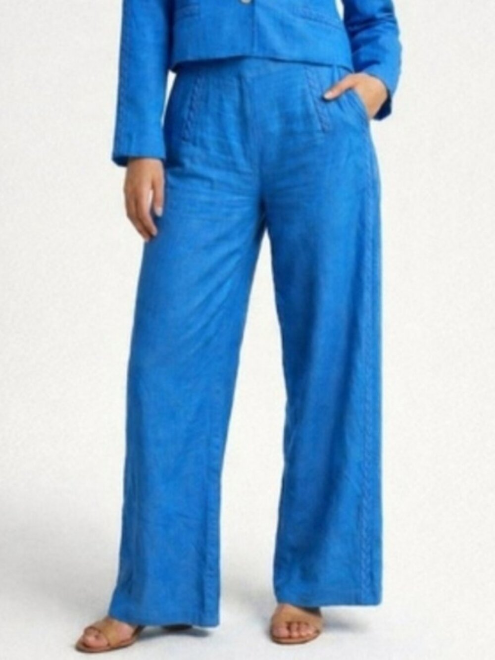 Jason‎ Wu Blue Linen Blend Braided High Waist Wide Pant Size 6 New